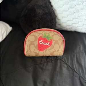 Coach Kids Tan and Red Strawberry Pouch